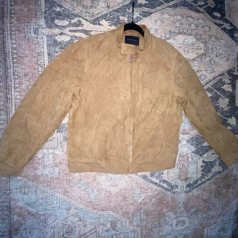 Banana Republic Men’s Large Tan Faux Suede Zip Jacket Harrington Camel Boho